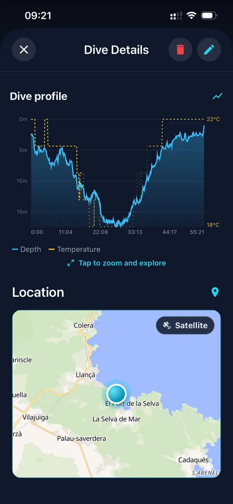 Mapas y puntos de buceo — Captura de la app Divex