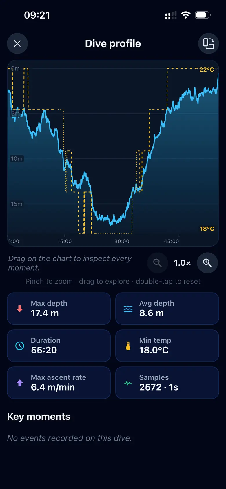 Importación de ordenadores de buceo — Captura de la app Divex